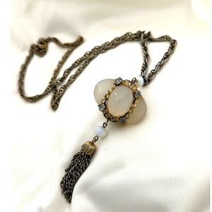 Vintage Park Lane Necklace Rhinestone Jelly Belly Pendant Gold Tone Chain Tassel